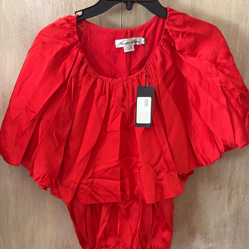 Hunter Dixon Bold Red Ruffled 100% Silk Top Xs